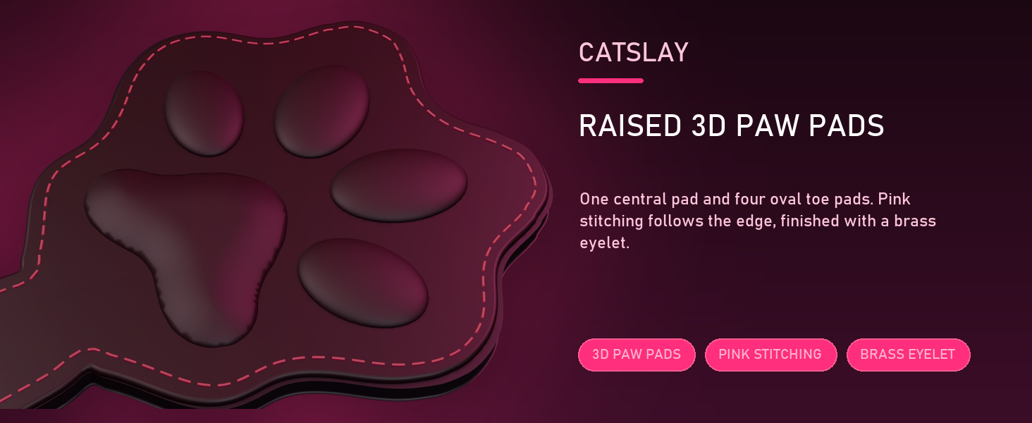 Sculpted paw pads, precision pink stitching and brass eyelet detail